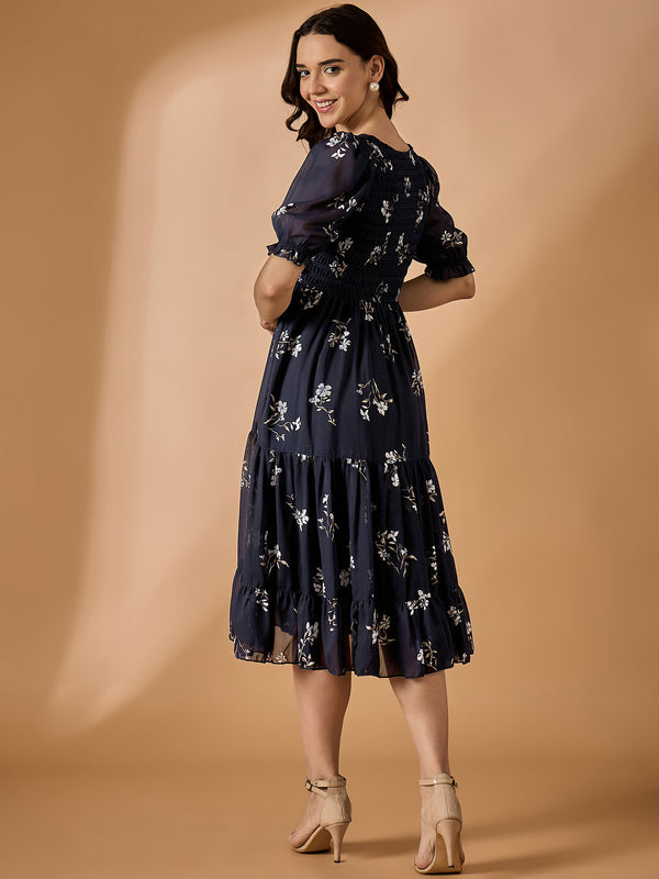 Blue Fit & Flared Dress