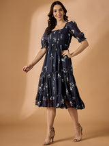 Blue Fit & Flared Dress