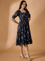 Blue Fit & Flared Dress