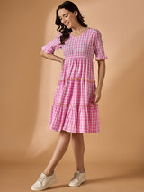 Pink Striped Fit & Flared Dress