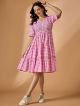Pink Striped Fit & Flared Dress