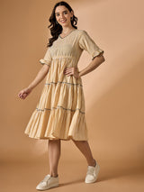 Yellow Striped Fit & Flared Dress