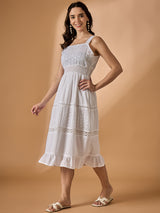 White Schiffli Fit & Flared Dress