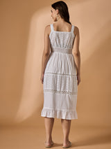 White Schiffli Fit & Flared Dress