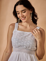 White Schiffli Fit & Flared Dress