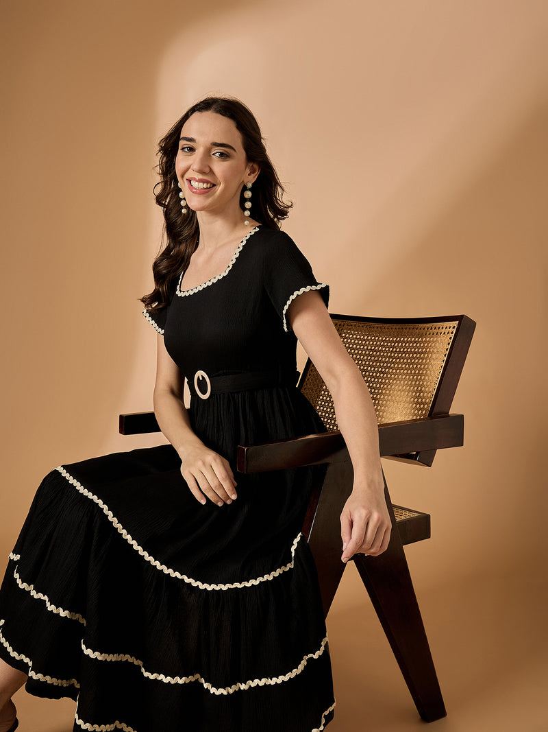 Black Solid Fit & Flared Dress