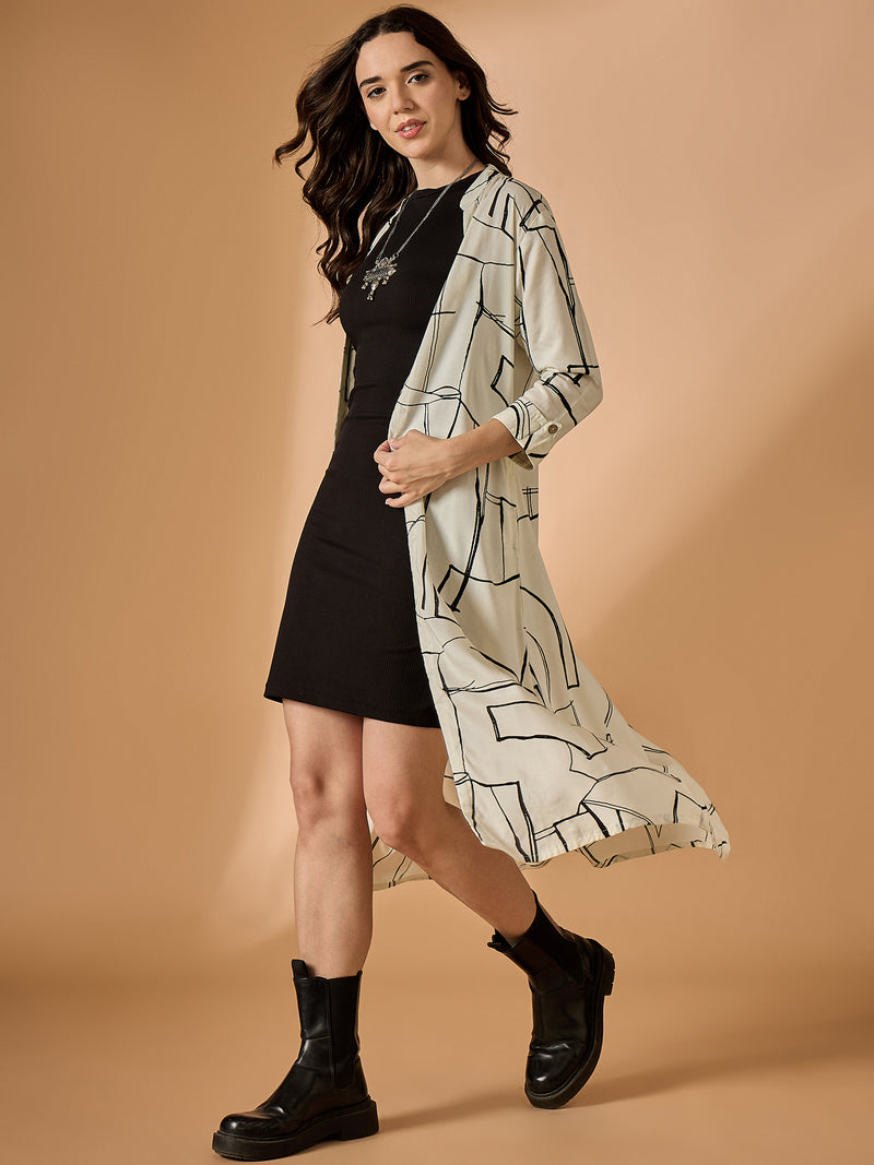 Abstract Printed Long Line Shrug