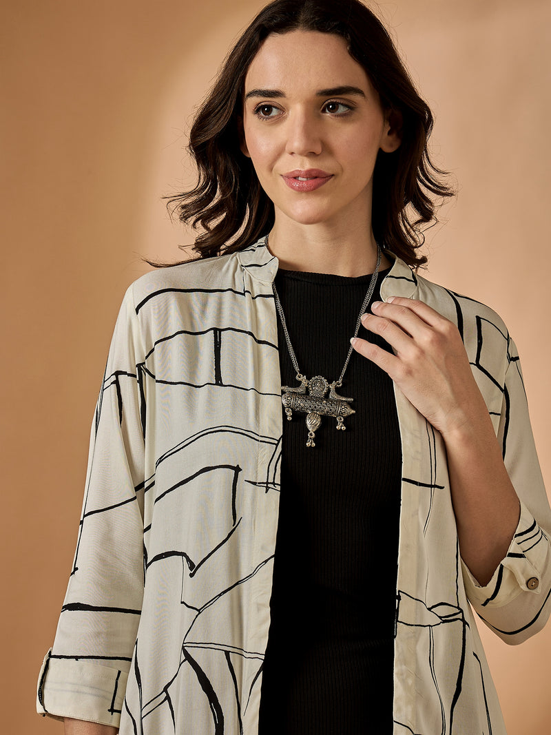 Abstract Printed Long Line Shrug