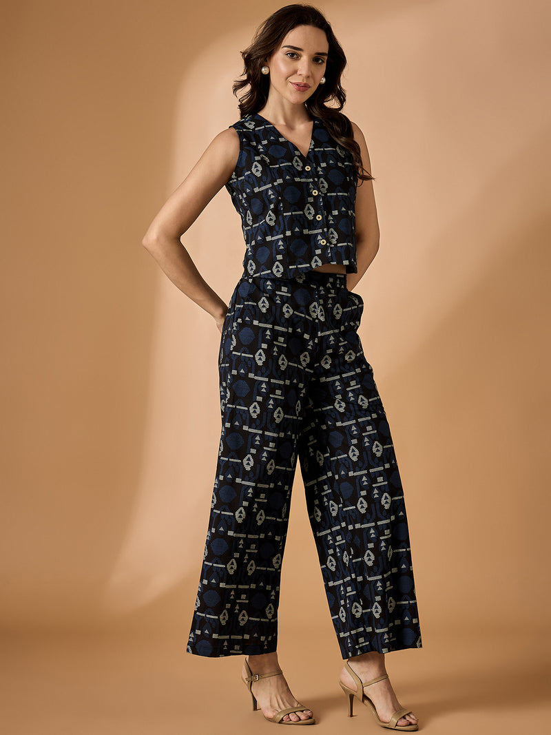 Abstract Blue Printed Co-Ords Set