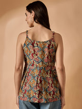 Brown Floral Printed Sleeveless Top