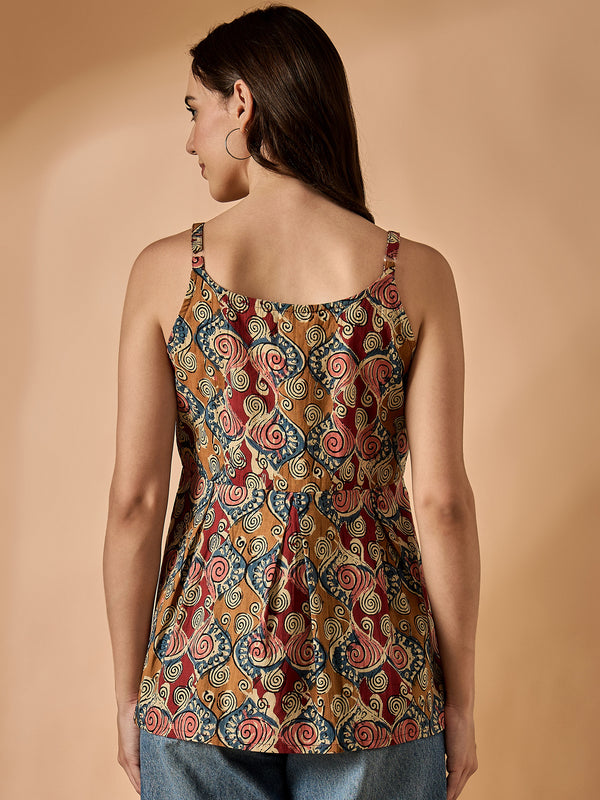 Brown Floral Printed Sleeveless Top