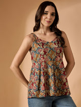 Brown Floral Printed Sleeveless Top