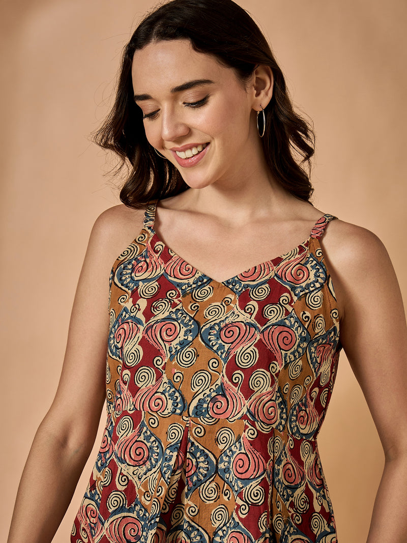 Brown Floral Printed Sleeveless Top