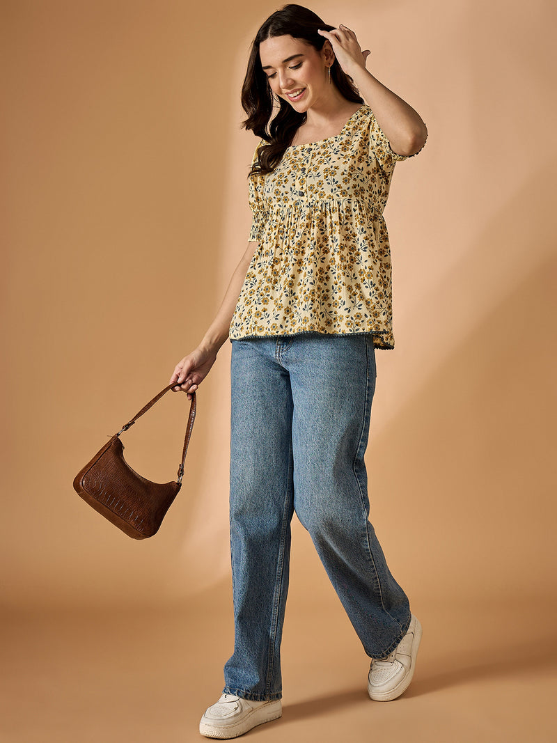 Yellow Floral Printed Top