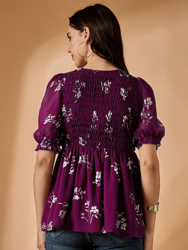 Maroon Floral Printed Empire Top