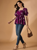 Maroon Floral Printed Empire Top