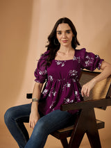 Maroon Floral Printed Empire Top