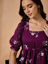 Maroon Floral Printed Empire Top