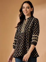 Motif Printed Black Tunic