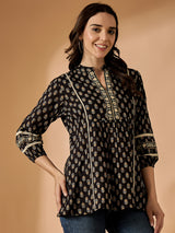 Motif Printed Black Tunic