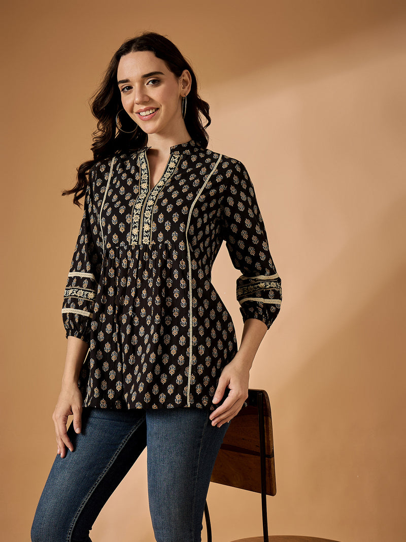 Motif Printed Black Tunic