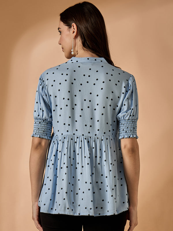 Polka Dots Printed Blue Top