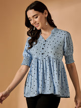 Polka Dots Printed Blue Top