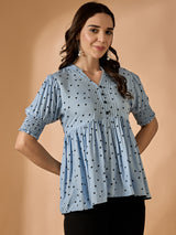 Polka Dots Printed Blue Top