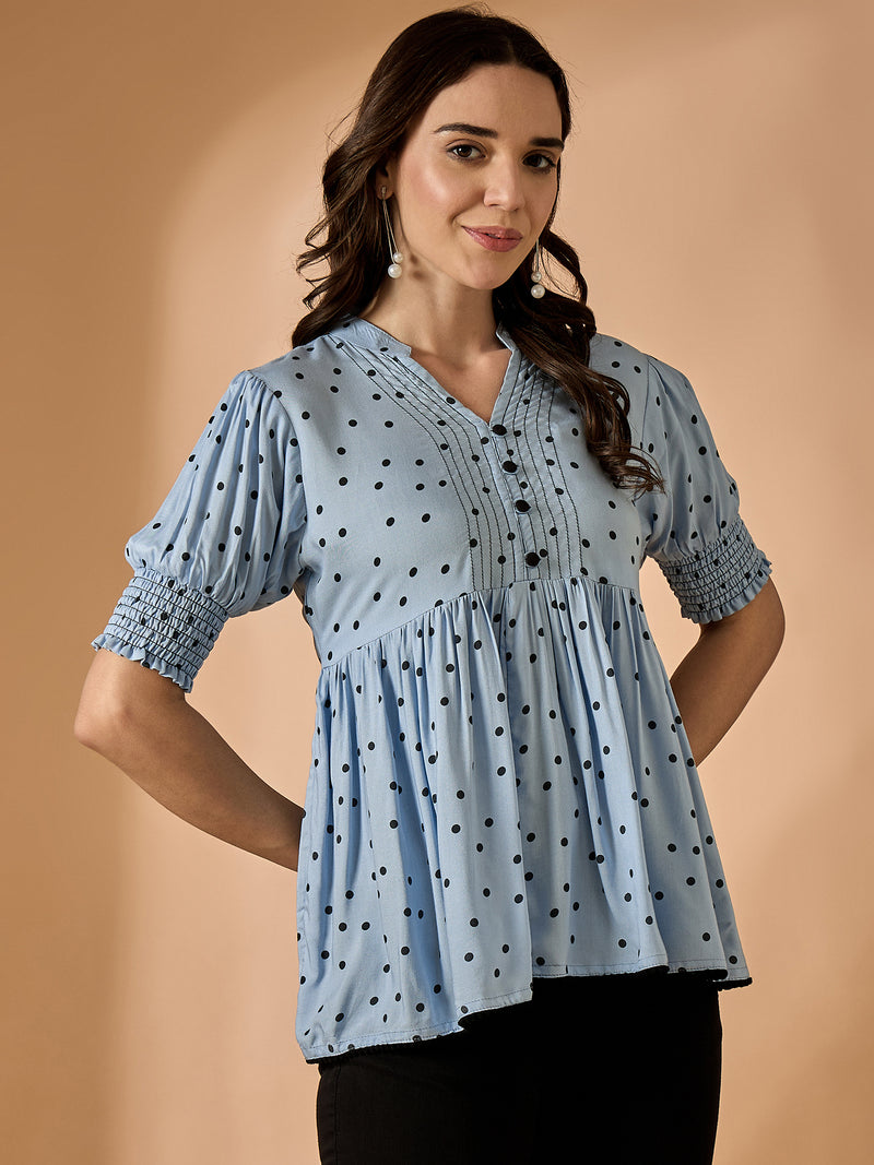Polka Dots Printed Blue Top