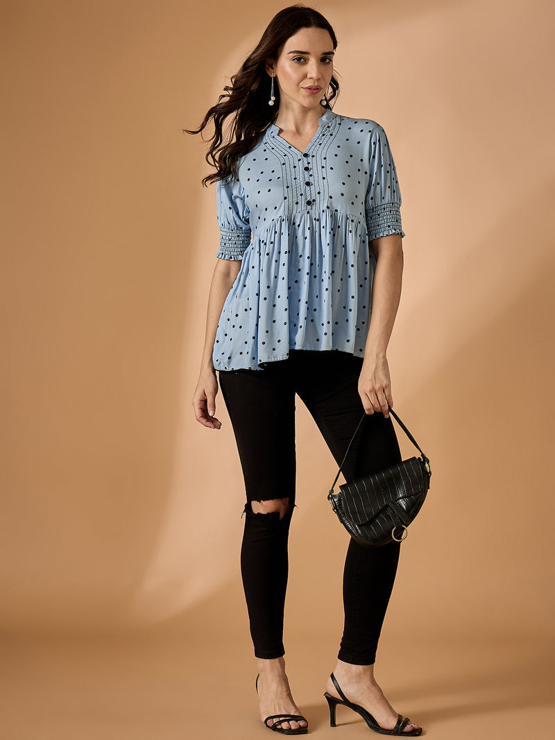 Polka Dots Printed Blue Top