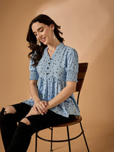 Polka Dots Printed Blue Top