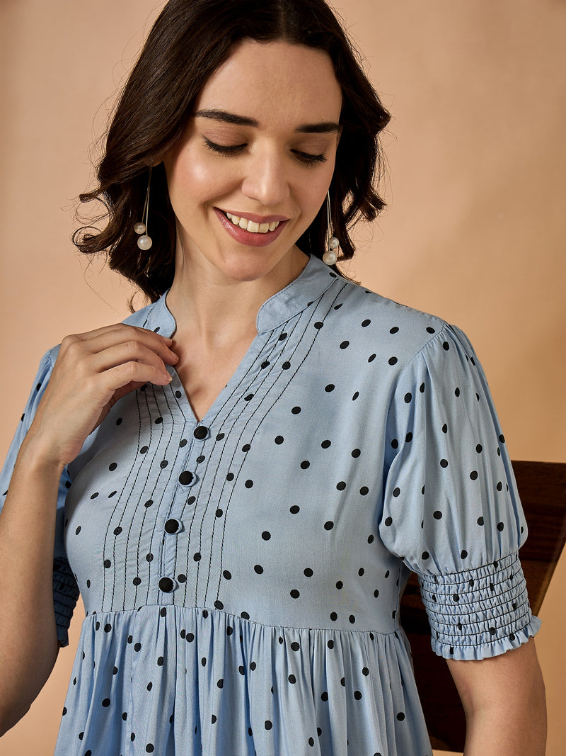 Polka Dots Printed Blue Top