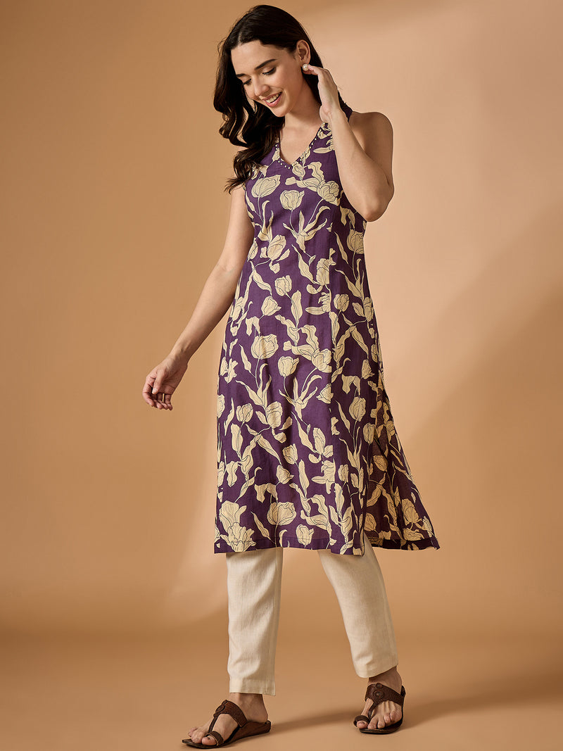 Foral Printed Halter Neck Kurta