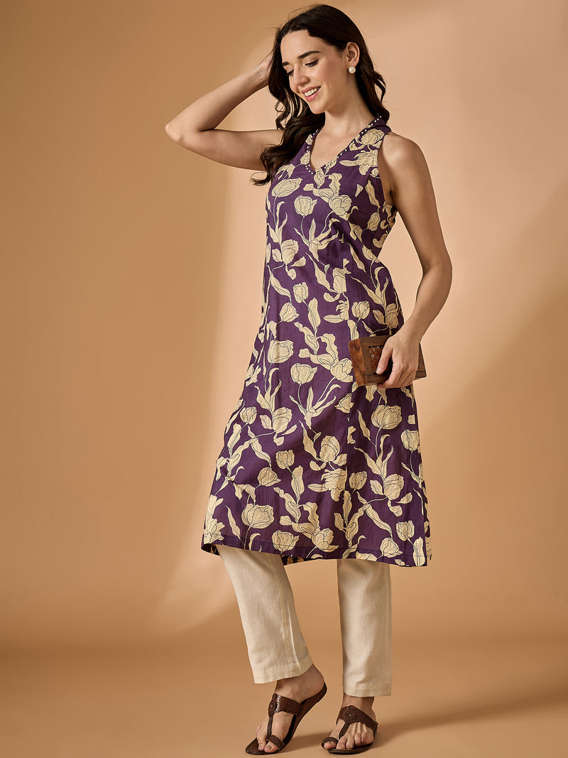 Foral Printed Halter Neck Kurta