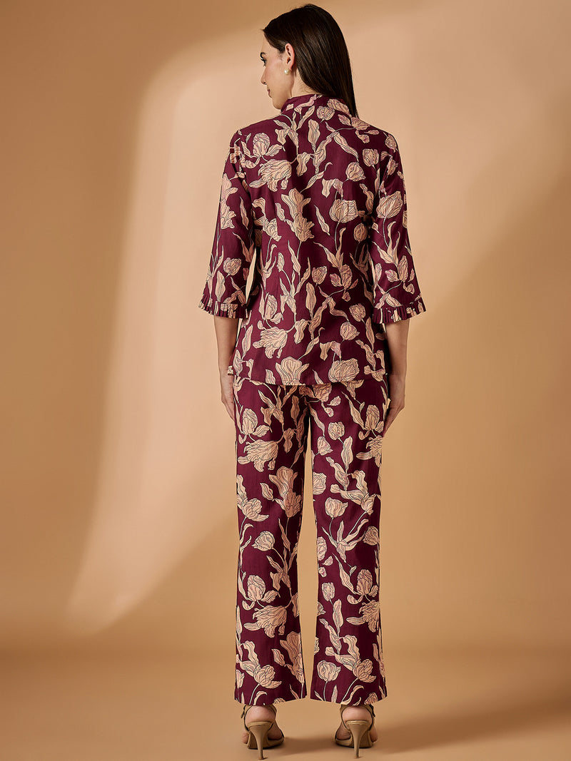 Floral Printed V neck Co-Ords Set