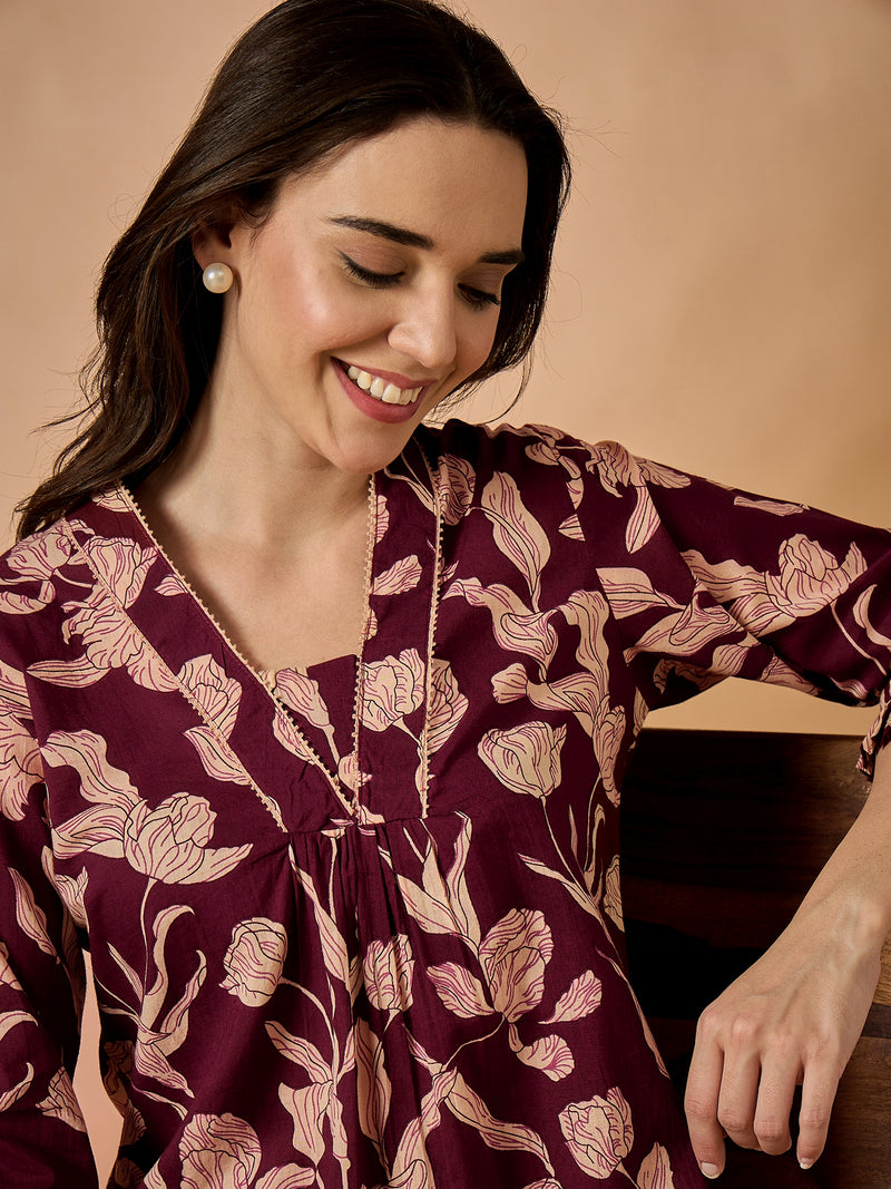Floral Printed V neck Co-Ords Set