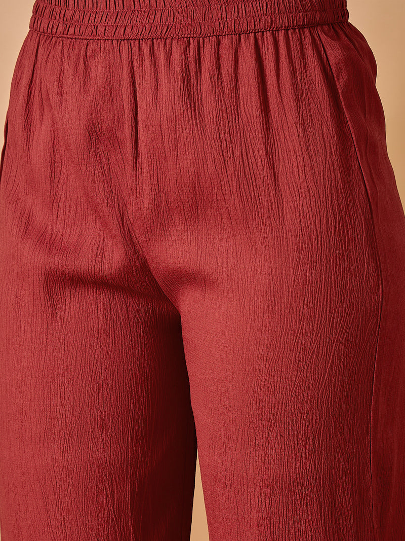 Solid Maroon Kurta With Palazzo Set
