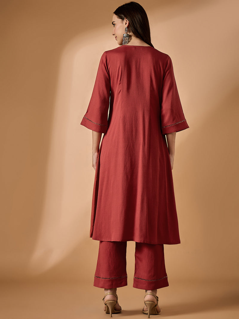 Solid Maroon Kurta With Palazzo Set