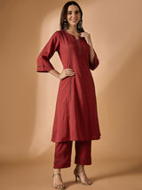 Solid Maroon Kurta With Palazzo Set