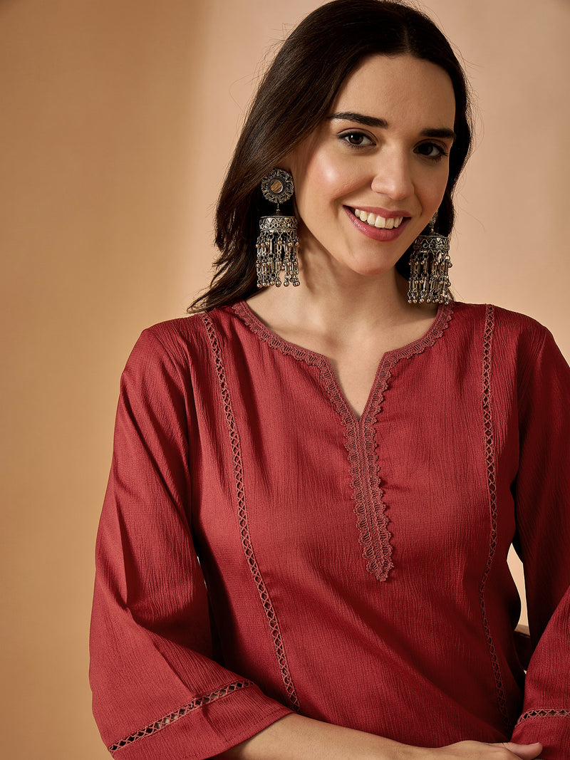 Solid Maroon Kurta With Palazzo Set