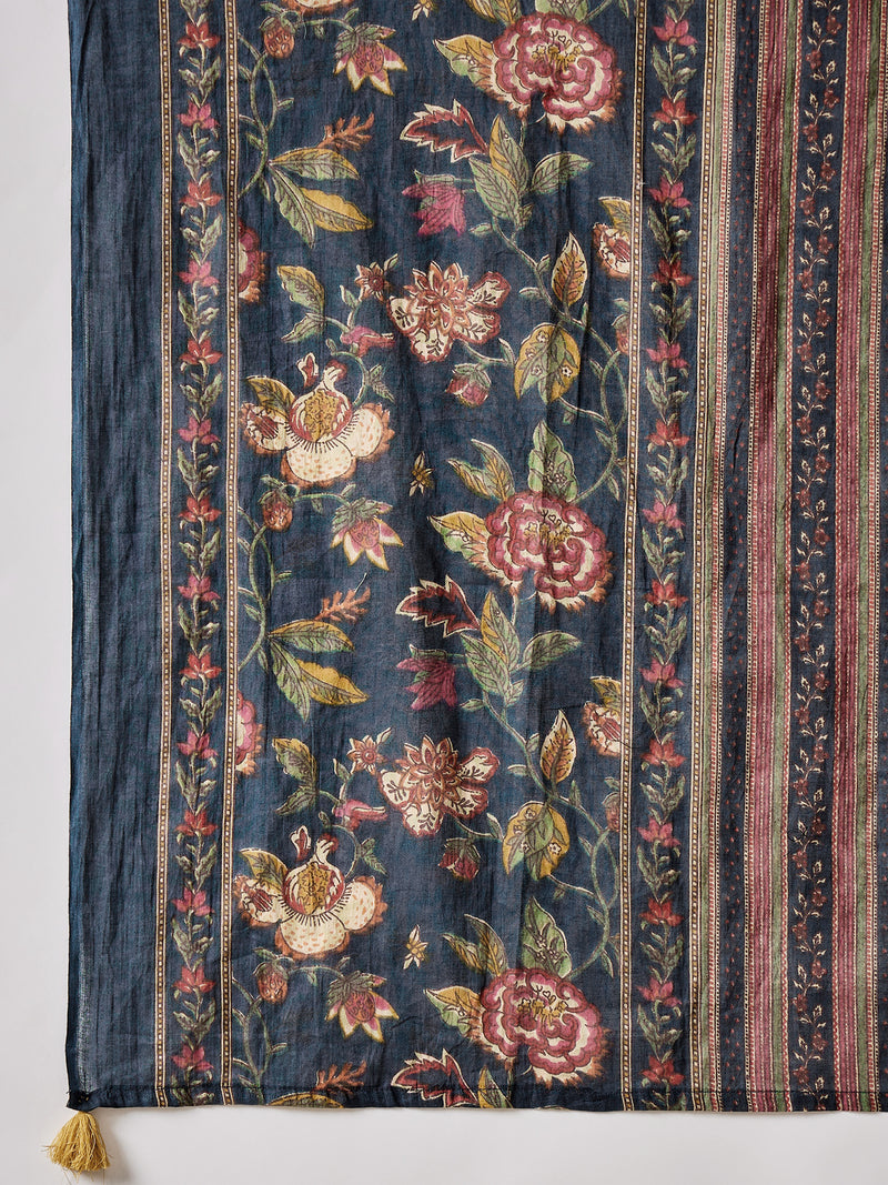 Floral Printed Kurta With Palazzo & Dupatta Set