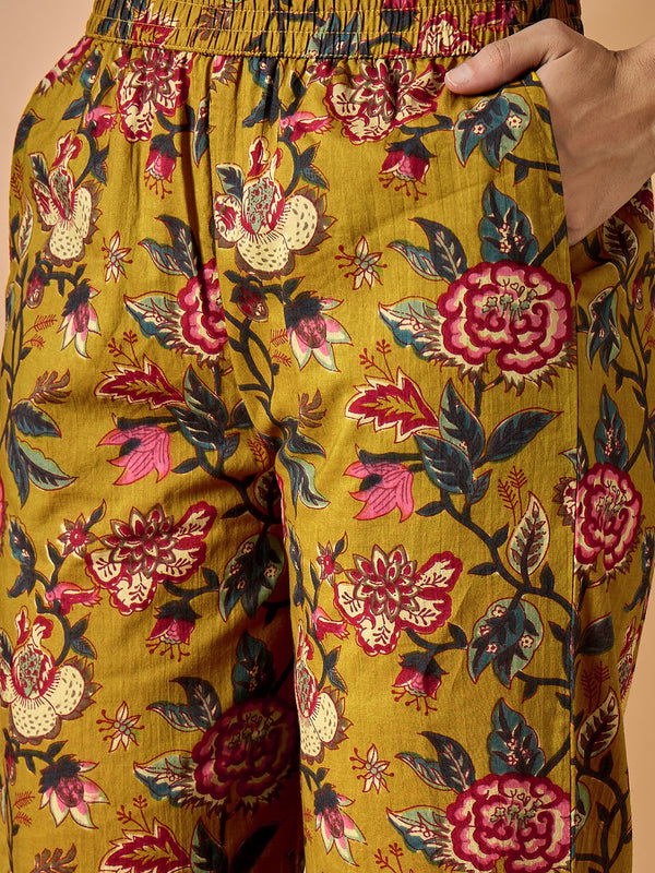 Floral Printed Kurta With Palazzo & Dupatta Set
