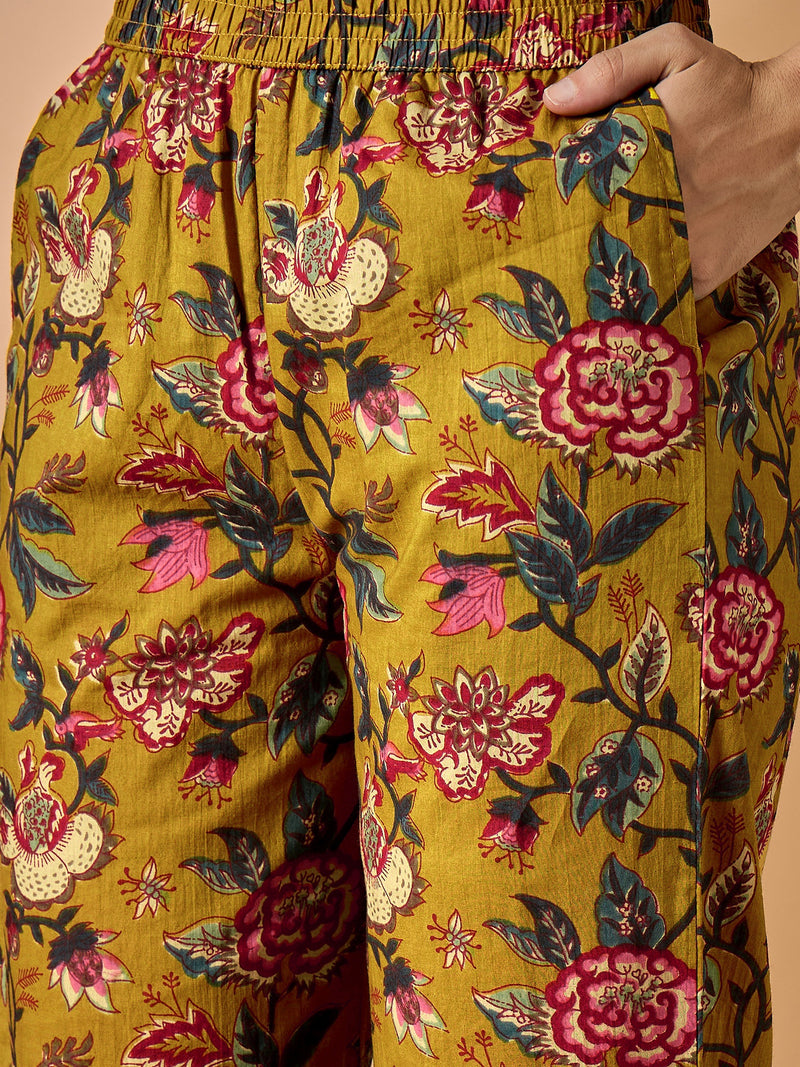 Floral Printed Kurta With Palazzo & Dupatta Set