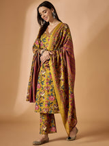 Floral Printed Kurta With Palazzo & Dupatta Set