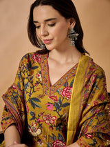 Floral Printed Kurta With Palazzo & Dupatta Set