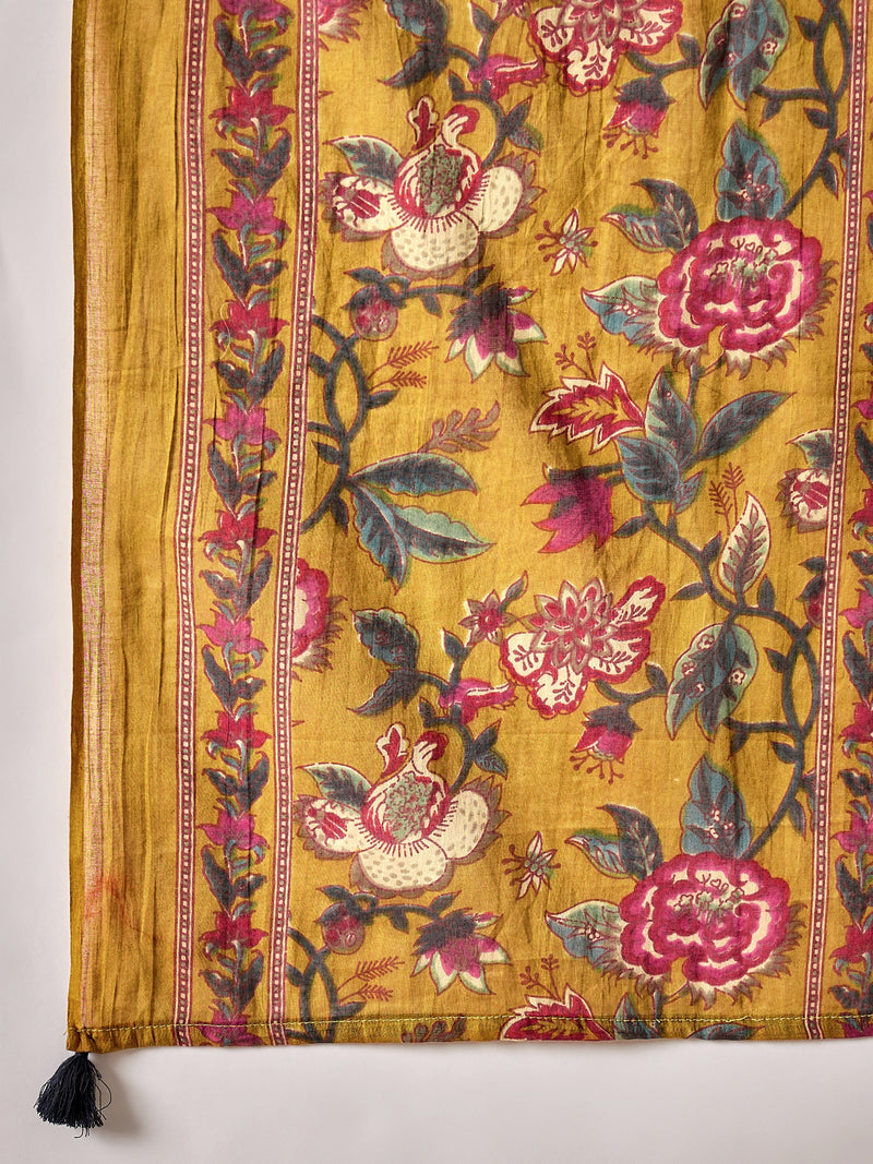 Floral Printed Kurta With Palazzo & Dupatta Set
