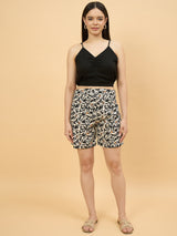 Black & Cream Printed Co-Ord Set with Shrug and Shorts