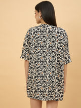 Black & Cream Printed Co-Ord Set with Shrug and Shorts