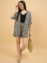 Black & Cream Printed Co-Ord Set with Shrug and Shorts