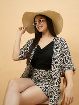 Black & Cream Printed Co-Ord Set with Shrug and Shorts